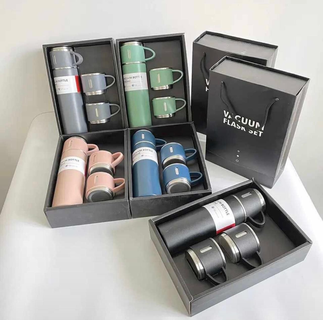 Steel Vacuum Flask Set with 2 Steel Cups Combo