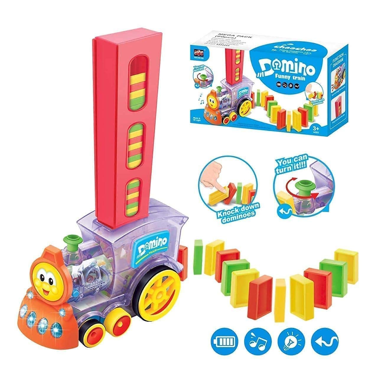 60 Pcs Domino Train Toy Set, Domino; Rally Train Model with Lights and Sounds Construction and Stacking Toys